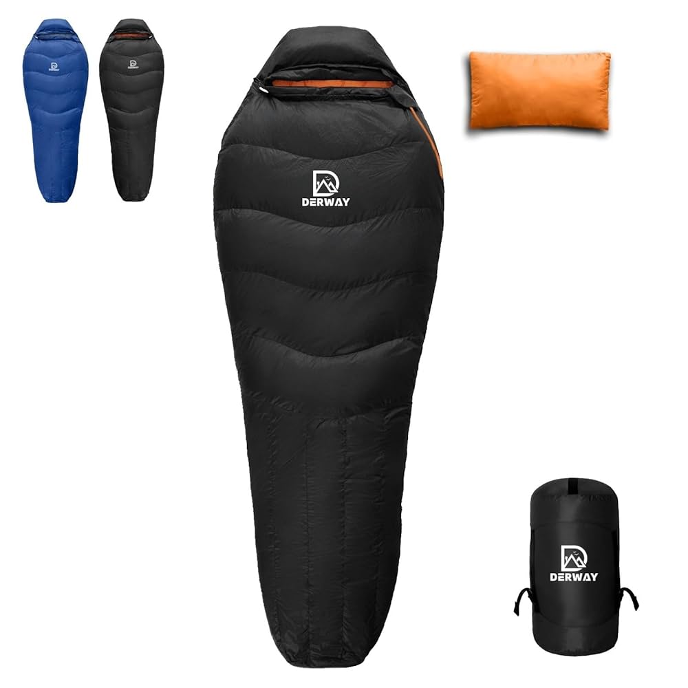 Amazon.co.jp: DERWAY ダウン寝袋 冬用 軽量 枕付き (220*85cm